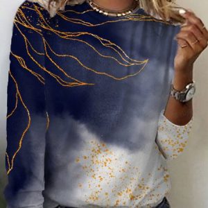 Women's Long Sleeve Tee T-shirt Spring/Fall Abstract Cotton Crew Neck Daily Going Out Casual Top, JustFashionNow T-Shirts, color:Purplish Blue|size:5XL,