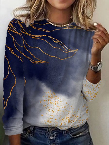 Women's Long Sleeve Tee T-shirt Spring/Fall Abstract Cotton Crew Neck Daily Going Out Casual Top, JustFashionNow T-Shirts, color:Purplish Blue|size:5XL,