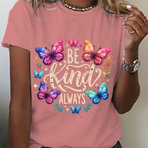 Colorful Butterflies Be Kind Always Cotton T-Shirt, T-shirts, Lilicloth.com