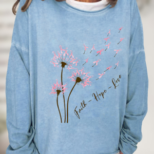 Faith Hope Love Dandelion Pink Ribbon Dandelion Casual Sweatshirt, Hoodies&Sweatshirts, Lilicloth.com