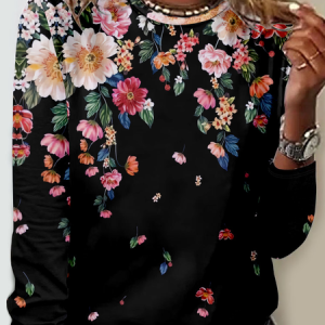 Casual Loose Jersey Crew Neck T-Shirt, Long sleeves, Lilicloth.com