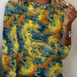 Women's Long Sleeve Tee T-shirt Spring/Fall Abstract Jersey Crew Neck Daily Going Out Casual Top, JustFashionNow T-Shirts, color:Yellow|size:XXL,