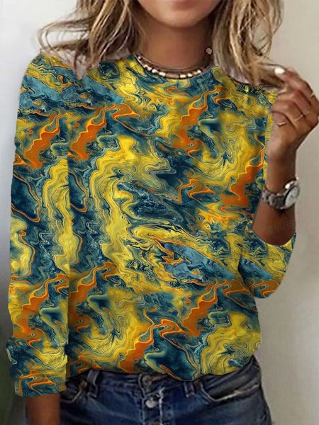 Women's Long Sleeve Tee T-shirt Spring/Fall Abstract Jersey Crew Neck Daily Going Out Casual Top, JustFashionNow T-Shirts, color:Yellow|size:XXL,