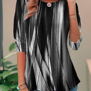 Women Ombre Long Sleeve Tee T-shirt Crew Neck Casual Spring/Fall Top, JustFashionNow T-Shirts, color:Black|size:M,