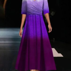 Women's Short Sleeve Summer Ombre Dress V Neck Daily Going Out Casual Maxi A-Line, JustFashionNow Dresses, color:Purple|size:XXL,