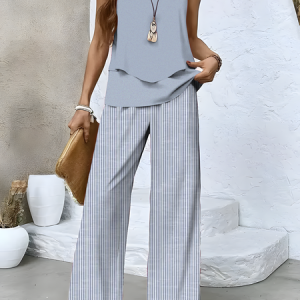 Striped jacket and trouser suit Two-piece, Two-pieces, Lilicloth.com
