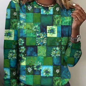 Casual Geometric Crew Neck Short Sleeve T-shirt, T-shirts, color:Green|size:5XL, catalog Noracora shop