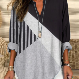 Cotton-Blend Casual Color Block Shirt, Blouses, Lilicloth.com