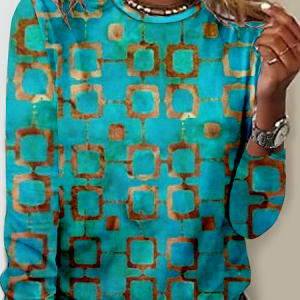 Print Casual Crew Neck Long Sleeve T-Shirt, Long sleeves, Lilicloth.com
