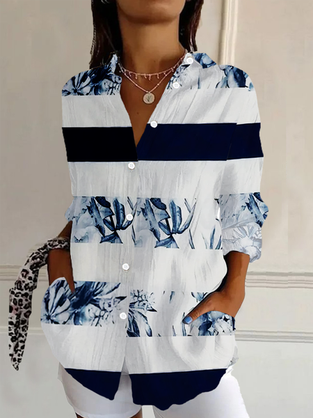 Women's Long Sleeve Shirt Spring/Fall As Picture Floral Buckle Shirt Collar Daily Going Out Casual Top, Blouses, Lilicloth.com - Image 6