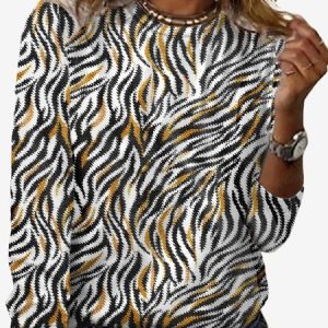 Women's Long Sleeve Tee T-shirt Spring/Fall Zebra Jersey Crew Neck Daily Going Out Casual Top, JustFashionNow T-Shirts, color:White|size:XXL,