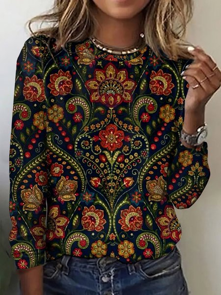Vintage floral print long sleeved T-shirt, Long sleeves, Lilicloth.com - Image 2