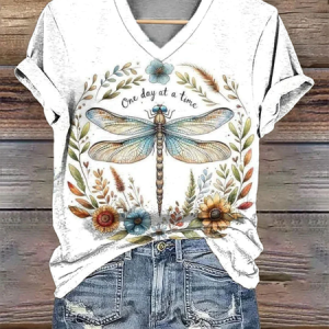 Regular Fit V Neck Casual T-Shirt, T-shirts, Lilicloth.com
