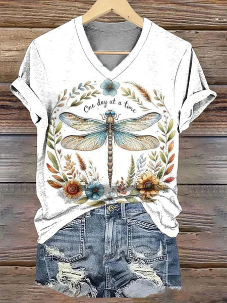 Regular Fit V Neck Casual T-Shirt, T-shirts, Lilicloth.com
