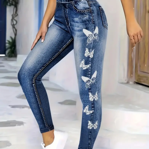 Women's Denim Print Graphic Casual All Season Printing Long Leggings, JustFashionNow Leggings, color:As Picture|size:XXL,