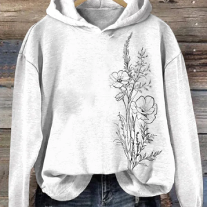 Women's Floral Spring/Fall Printing Long Sleeve Casual Daily Hoodie, JustFashionNow Sweatshirts & Hoodies, color:White|size:5XL,