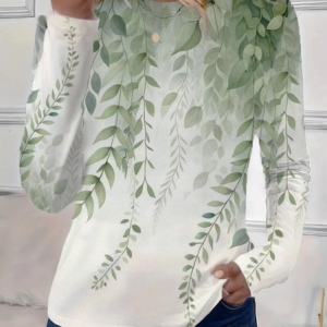 Women's Floral Long Sleeve Tee T-shirt Crew Neck Printing Casual Spring/Fall Top, JustFashionNow T-Shirts, color:Green|size:XXL,