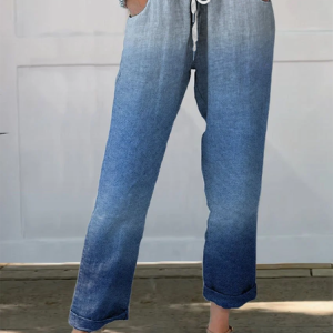 Women's Trousers Straight Pants Daily Going Out Casual Printing Linen Blend Ombre Spring/Fall Pants, JustFashionNow Pants, color:Blue|size:4XL,