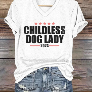 Women's Childless Dog Lady Casual V-Neck Tee, T-shirts, Lilicloth.com