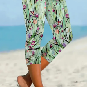 Women's Trousers Elastic Waist Legging Daily Going Out Casual Printing Floral Summer Pants, JustFashionNow Leggings, color:Green|size:XXL