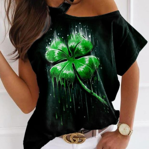 Women's Shamrock Short Sleeve Tee T-shirt Asymmetrical Casual Summer Top, JustFashionNow T-Shirts, color:Color3|size:5XL,