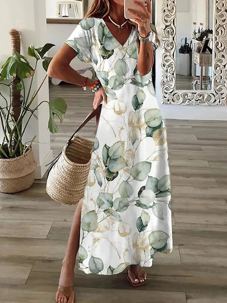 Women's Floral Spring Short Sleeve V-Neck Slit Dress, Dresses, Lilicloth.com - Image 6