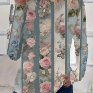 Women's Long Sleeve Tee T-shirt Spring/Fall Floral Printing Crew Neck Casual Graphic Tee Top, JustFashionNow T-Shirts, color:As Picture|size:3XL