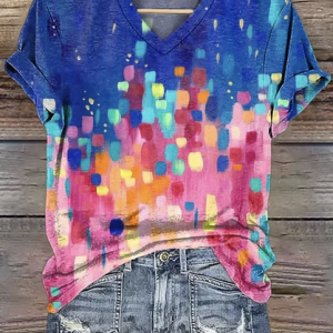 Regular Fit Geometric Cotton Casual T-Shirt, T-shirts, Lilicloth.com