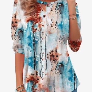 Women's Long Sleeve Tee T-shirt Spring/Fall Random Print Jersey Crew Neck Daily Going Out Casual Top, JustFashionNow T-Shirts, color:Blue|size:XXL,