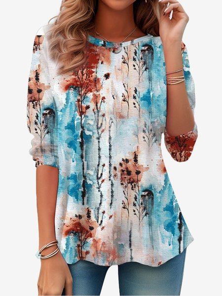 Women's Long Sleeve Tee T-shirt Spring/Fall Random Print Jersey Crew Neck Daily Going Out Casual Top, JustFashionNow T-Shirts, color:Blue|size:XXL,