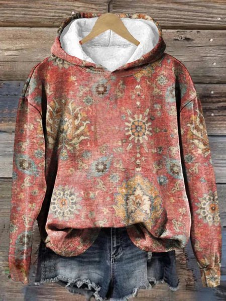 Women's Retro Ethnic Pattern Print Casual Hoodie, Hoodies&Sweatshirts, Lilicloth.com