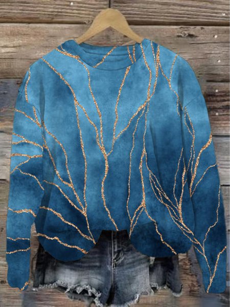 Women's Crew Neck Abstract Casual Spring/Fall Long Sleeve Sweatshirt, JustFashionNow Sweatshirts & Hoodies, color:Blue|size:XXL,