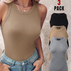 3-Pack Knit Round Neck Thick Strap Racerback Tank Tops(Without Pads), women Tanks & Crop Tops, ChicMe catalog