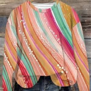 Women's Crew Neck Abstract Stripes Casual Spring/Fall Cotton Long Sleeve Sweatshirt, JustFashionNow Sweatshirts & Hoodies, color:Orange|size:5XL,