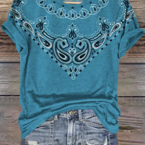 Casual Geometric Crew Neck Short Sleeve T-shirt, T-shirts, color:Aqua blue|size:4XL, catalog Noracora shop