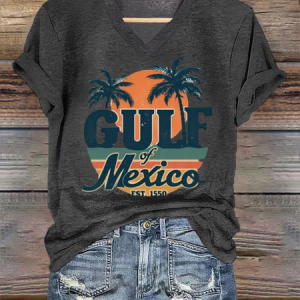 Women's Gulf of Mexico Printed Short-Sleeved T-Shirt, T-shirts, Lilicloth.com
