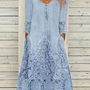 Plus Size Random Print Loose Lace Casual Dress, JustFashionNow Dresses, color:Blue|size:4X,