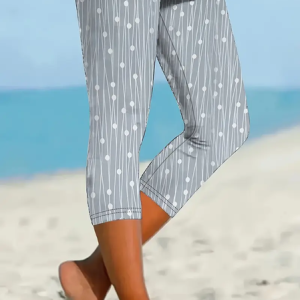 Women's Striped Capris Elastic Waist Pant Casual Summer Trousers, JustFashionNow Leggings, color:Gray|size:XXL,