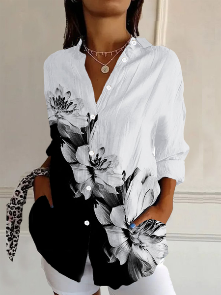 Women's Long Sleeve Shirt Spring/Fall As Picture Floral Buckle Shirt Collar Daily Going Out Casual Top, Blouses, Lilicloth.com - Image 13