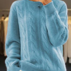 Women Half Turtleneck Cable Knit Sweater Winter Pullover, JustFashionNow Sweaters, color:Lake Blue|size:3XL,