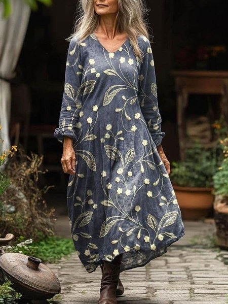 Women's Vintage Lovely Floral Art Print Pocket Cotton Dress, Dresses, Lilicloth.com - Image 2