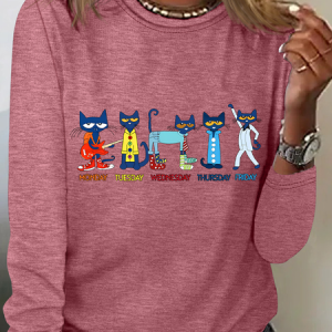 Veryday Of Week Pete The Cat Casual Long Sleeve Shirt, Long sleeves, Lilicloth.com