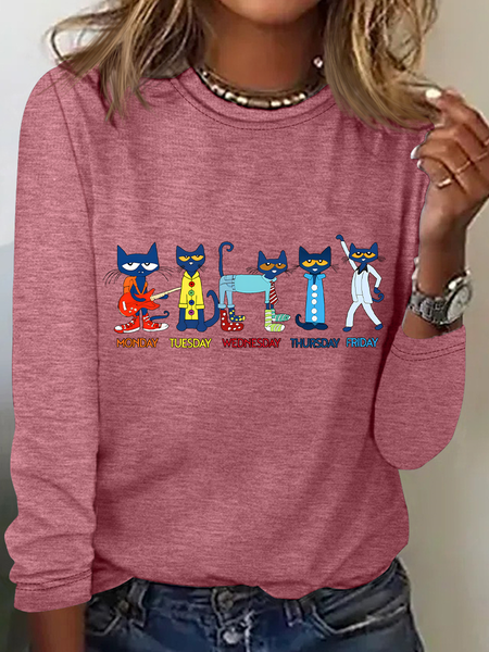Veryday Of Week Pete The Cat Casual Long Sleeve Shirt, Long sleeves, Lilicloth.com