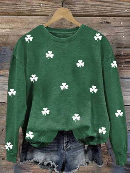 Women's St. Patrick's Day Shamrock Print Sweatshirt, Hoodies&Sweatshirts, Lilicloth.com - Image 2
