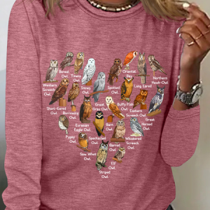 Love Owls Heart Casual Long Sleeve Shirt, Long sleeves, Lilicloth.com