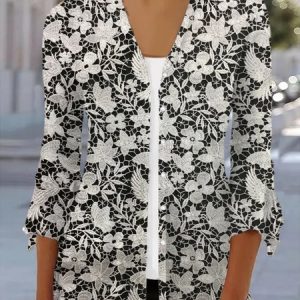 Women's Spring/Fall Cover-up Casual Floral Lightweight Cardigan, JustFashionNow Coats, color:Black|size:XXL,