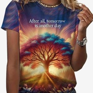 Women's Short Sleeve Tee T-shirt Summer Botanical Pattern Jersey Crew Neck Daily Going Out Casual Top, JustFashionNow T-Shirts, color:Multicolor|size:XXL,