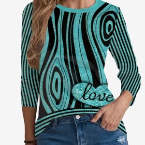Women's Long Sleeve Tee T-shirt Spring/Fall Geometric Jersey Crew Neck Holiday Going Out Casual Top, JustFashionNow T-Shirts, color:Lake Blue|size:XXL,