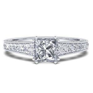 vintage engagement rings - Italo Milgrain Created White Sapphire Engagement Ring, Italo jewelry - Online Catalog