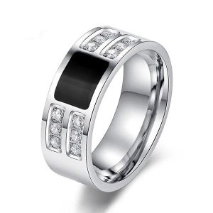 rings - Italo Created White Sapphire Titanium Steel Men's Wedding Band, Italo jewelry - Online Catalog